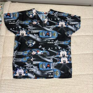 Mickey Mouse NASCAR  Scrub Top - Black & Blue